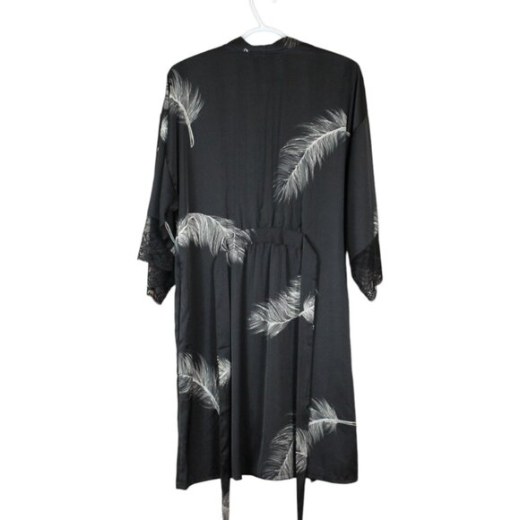 La Vie en Rose Luxury Lace Detail Satin Kimono Small Black White 3/4 Sleeve SW48 - Picture 5 of 7